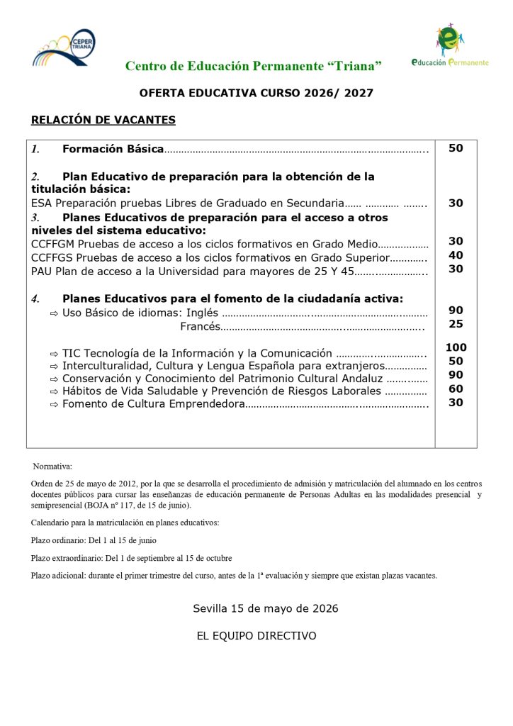 OFERTA EDUCATIVA VACANTES 15 de MAYO 26